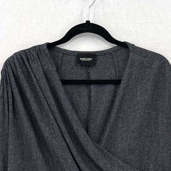 RACHEL COMEY Frances Top Womens 2 Navy Clarion Textured Wrap Long Sleeve Blouse - Picture 6 of 16